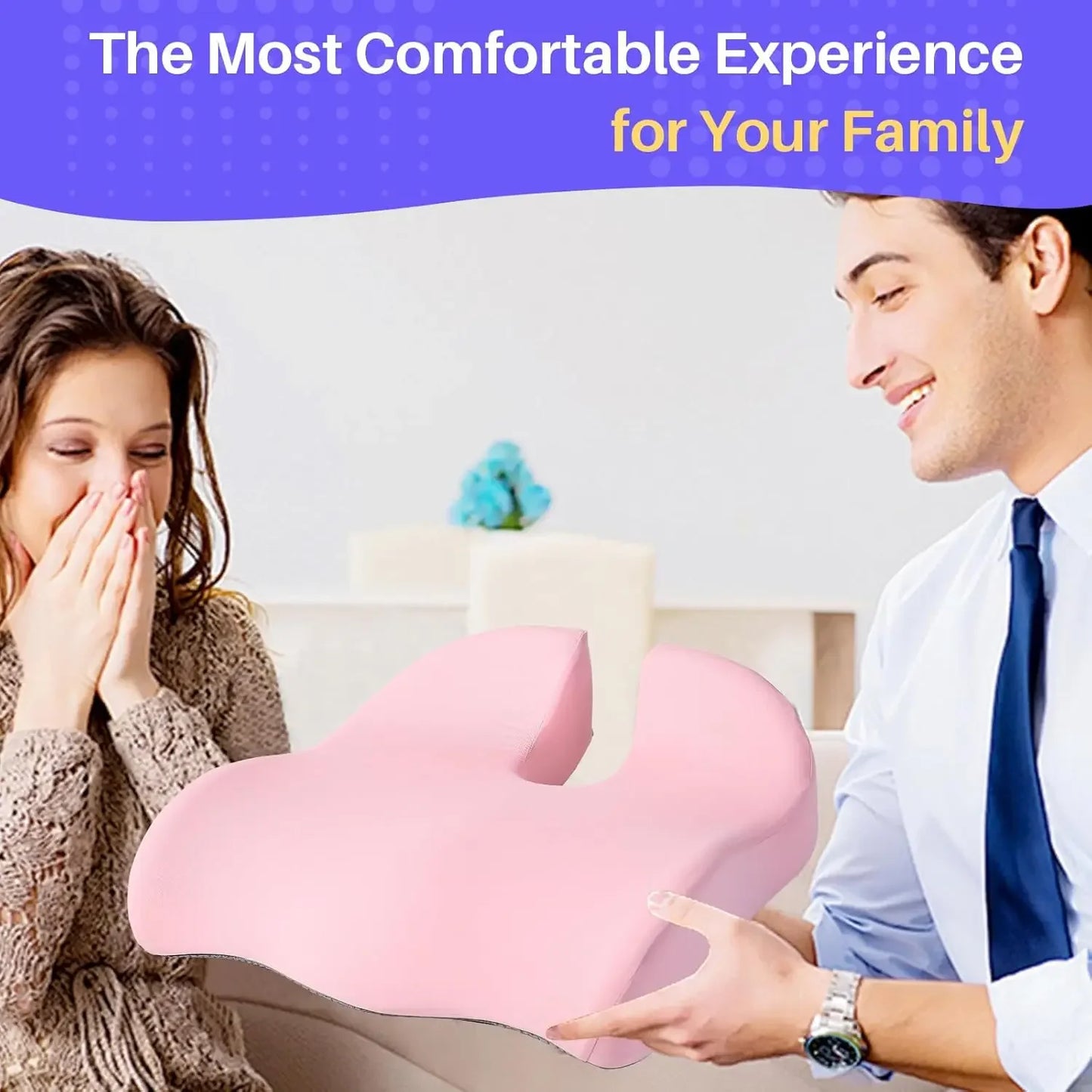 Large Memory Foam Seat Cushion for Office Chair, Car & Wheelchair - Tailbone Pain Relief & Back Support in Pink Peaceful Pleasures Health and Wellness
