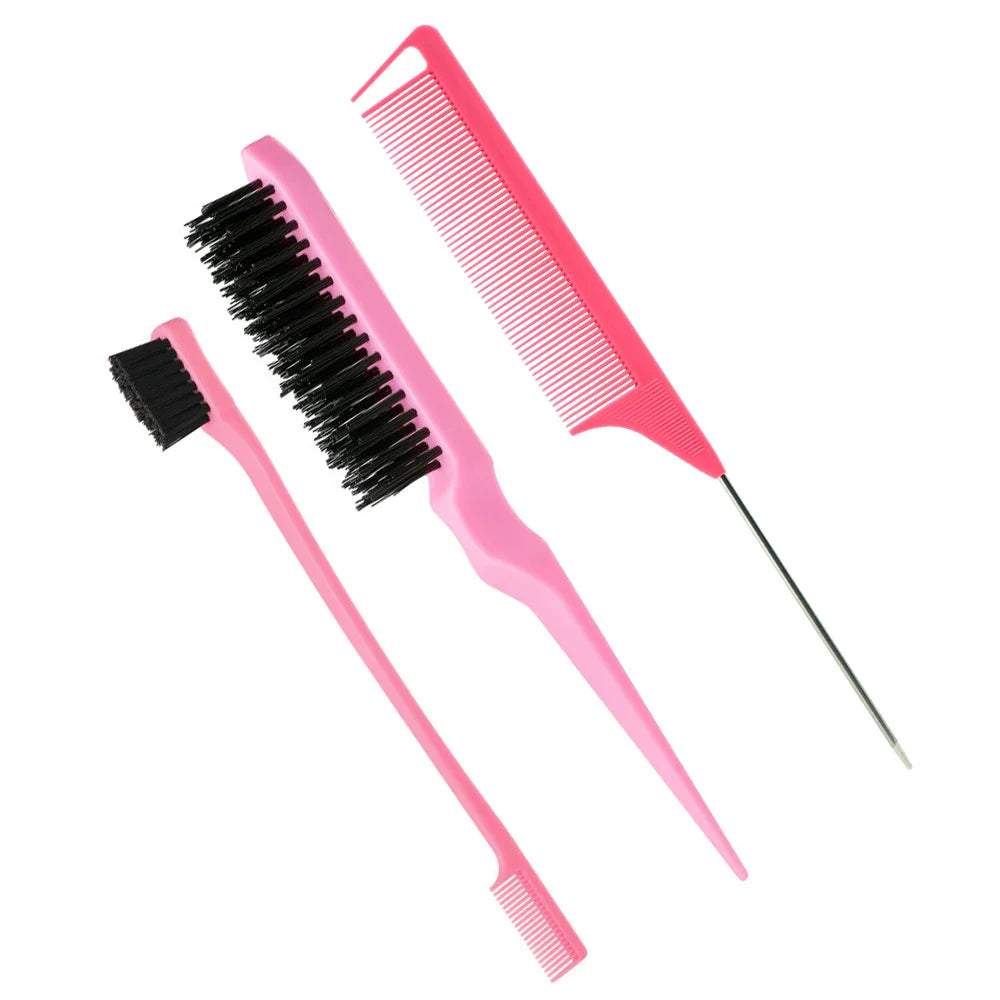 3-Piece Pink Hair Styling Kit – Comb, Teasing Brush & Cleaner