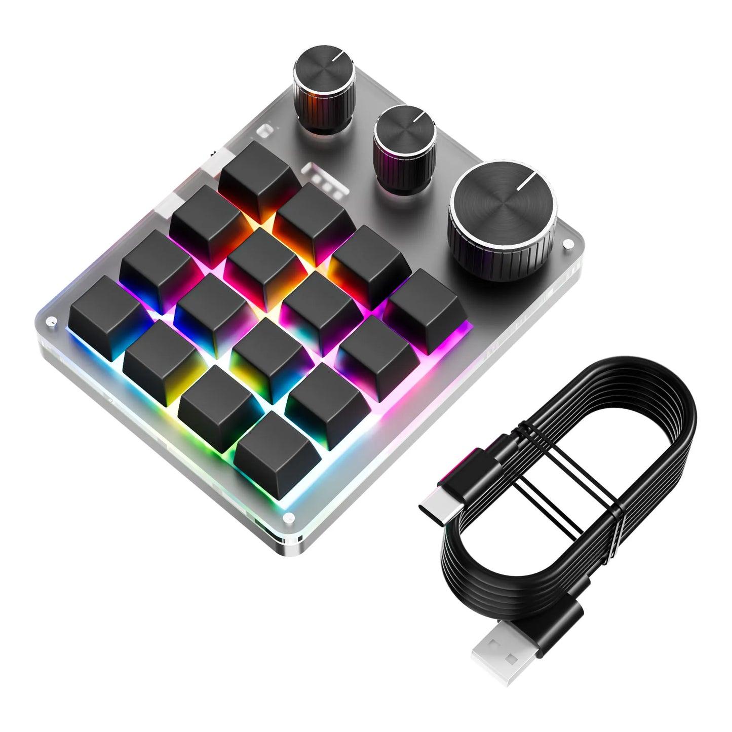 16 Keys 3 Knobs Mechanical Gaming Keyboard USB Wired Bluetooth/ Wireless Programming Macro Mini Keyboard Custom Hot-swap Keypad Peaceful Pleasures Health and Wellness Wired Black