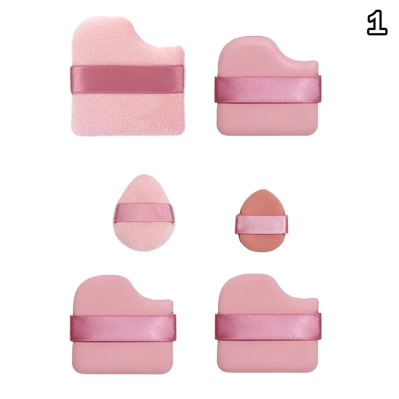 6Pcs/Set Pink Powder Puff Mini Thumb Powder Puff Concealer Blusher Dry And Wet Makeup Soft Skin-friendly Flocking Air Cushion Peaceful Pleasures Health and Wellness 1