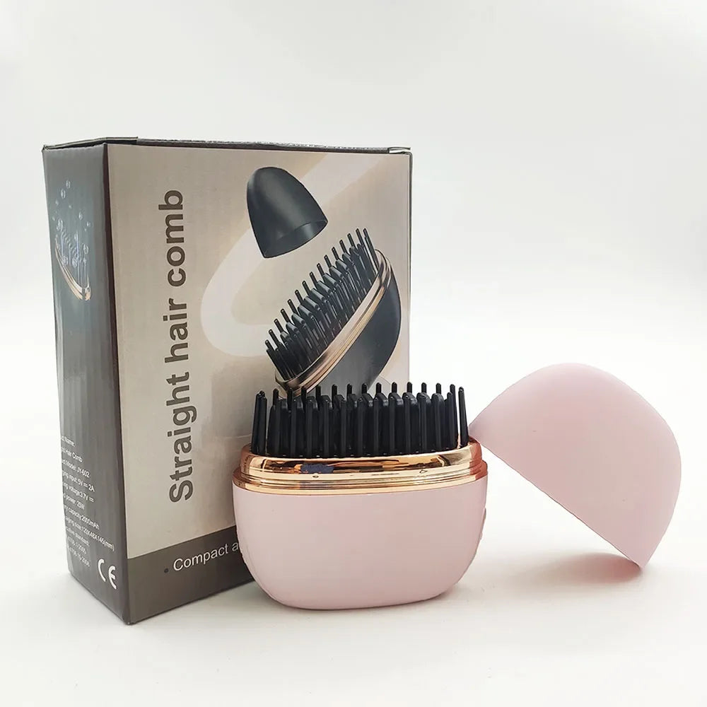 New Wireless Straightening Comb Portable USB Charging Hair Straightener Brush Heating Plates Comb for Smooth Styling Hair Styler Peaceful Pleasures Health and Wellness Pink
