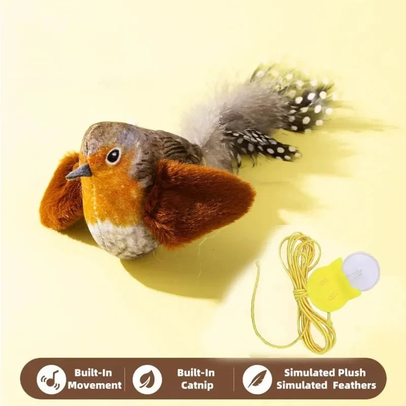 Bird Sound Cat Toy – Elastic Rope Squeaky Interactive Toy Interactive Cat Toy Peaceful Pleasures Health and Wellness brown