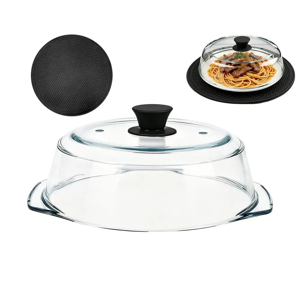 Glass Microwave Cover for Food Clear Heating Reusable Lid with Silicone Handle Microwave Splatter Cover Glass for Oven Bowls Peaceful Pleasures Health and Wellness B CN