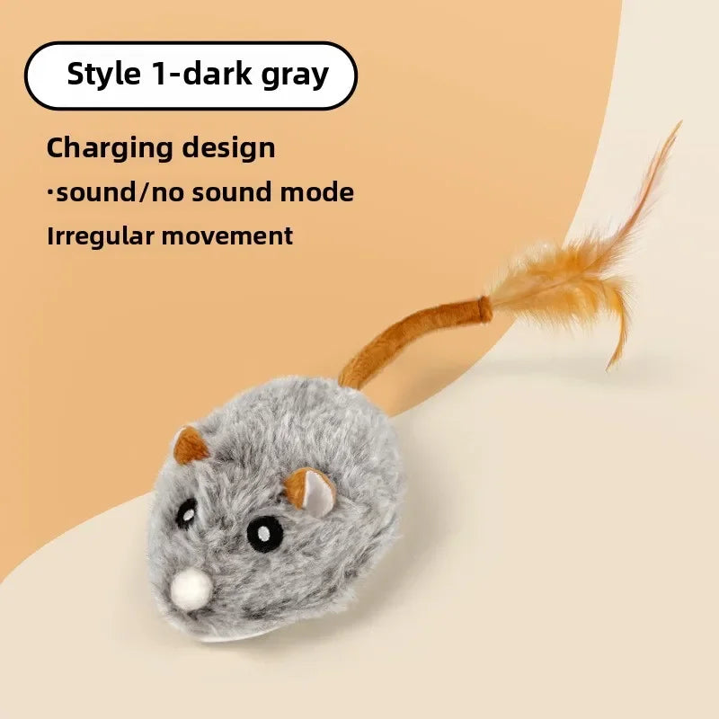 Interactive Electric Plush Mouse Cat Toy – Auto-Moving & Rechargeable Interactive Cat Toy Peaceful Pleasures Health and Wellness Dark gray
