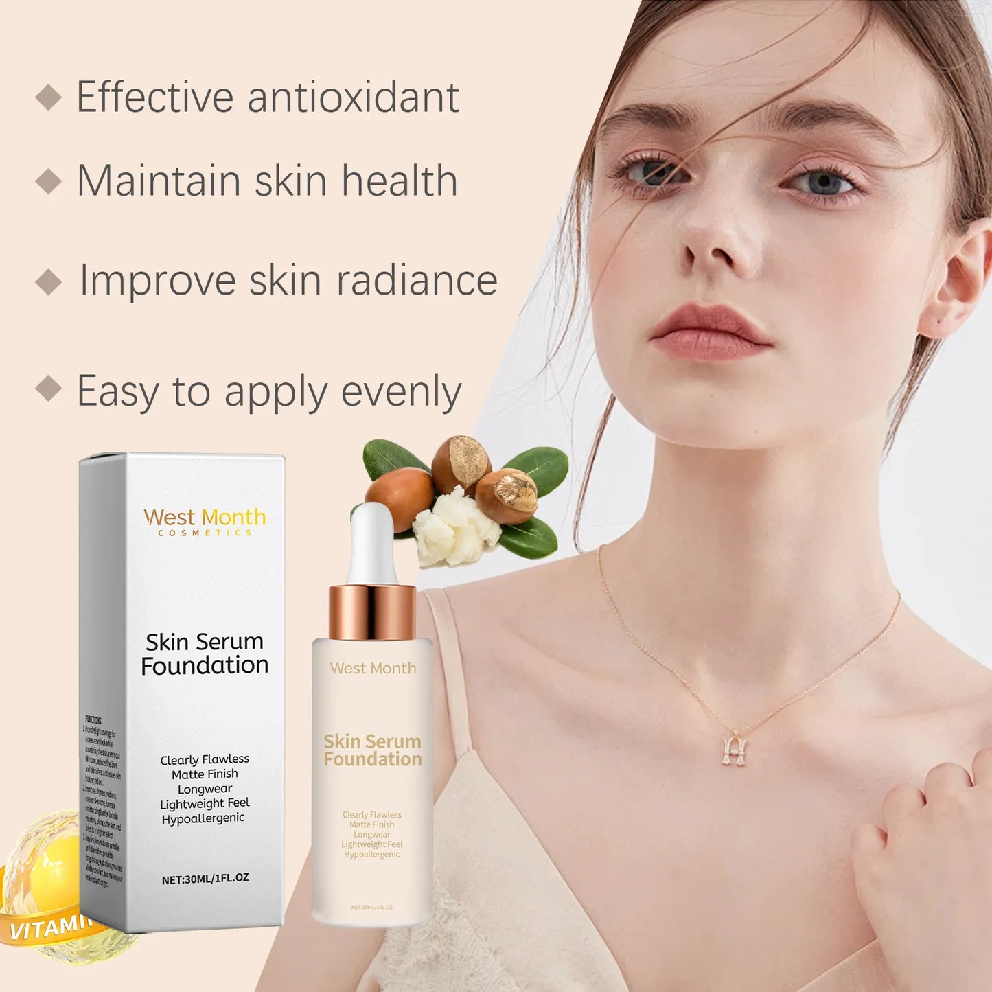 WEST MONTH Moisturizing Liquid Foundation – Waterproof 30ml