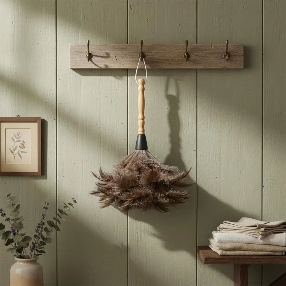 Premium Ostrich Feather Duster with Solid Wood Handle Anti-Static Dust Removal Tool for Home Furniture Cleaning Performance Prop Peaceful Pleasures Health and Wellness