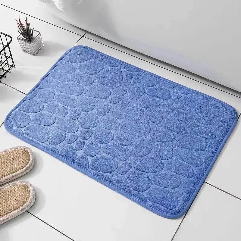 Pebble Embossed Floor Mat Bathroom Sponge Non Slip Water Absorbent Rug Household Dirt Resistant Easy Clean Cobblestone Bath Mat Peaceful Pleasures Health and Wellness Blue 400MMx600MM
