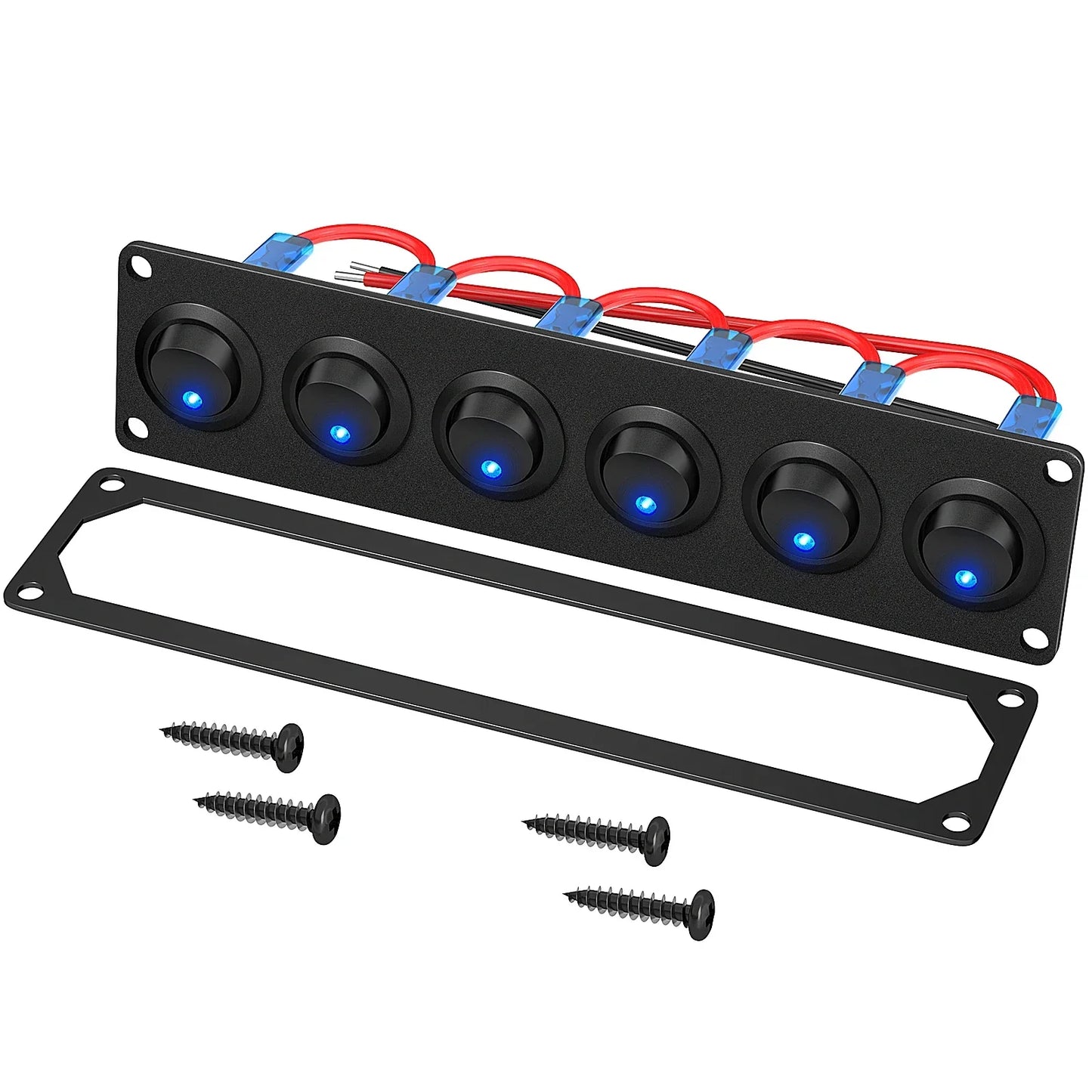 DaierTek 6 Gang Rocker Switch Panel 12V Round Toggle Switch Panel 3 Pin Light 12 Volt DC 20A SPST On-Off Switch for Marine Boat Peaceful Pleasures Health and Wellness Blue LED United States