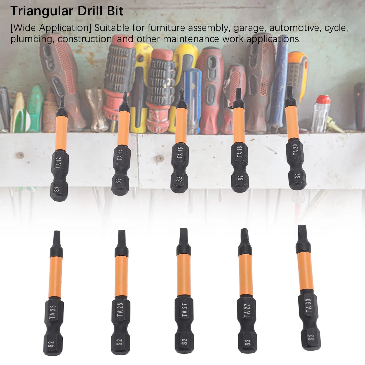 Triangular Drill Bit Set 1/4 Inch Hex Shank Triangular Screwdriver Bit 50mm Length High Strength with Storage Rack for Garage Peaceful Pleasures Health and Wellness