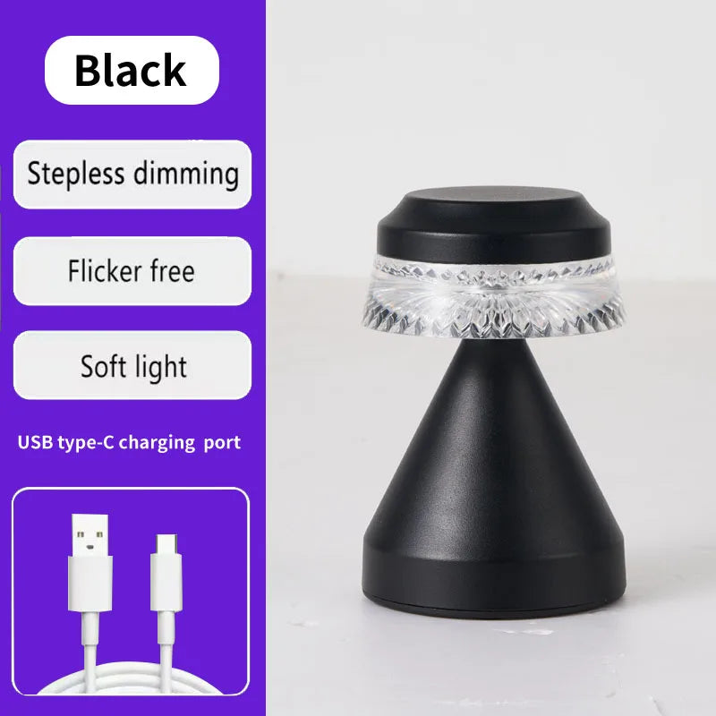 LED Cordless Table Lamp USB Rechargeable Night Light Coffe Bar Touch Dimming Desk Lamp Bedroom Decor Crystal Table Lamps Peaceful Pleasures Health and Wellness C-Black USB Plug