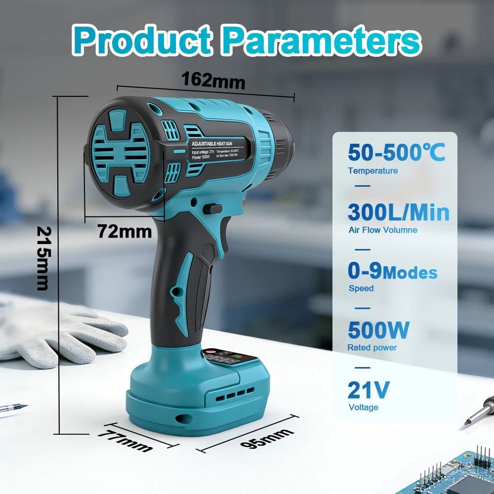 21V Handheld Hot Air Gun Temperature Rechargeable Cordless Electric Heats Gun with 3 Nozzles for Makita Battery Pin (No Battery) Peaceful Pleasures Health and Wellness