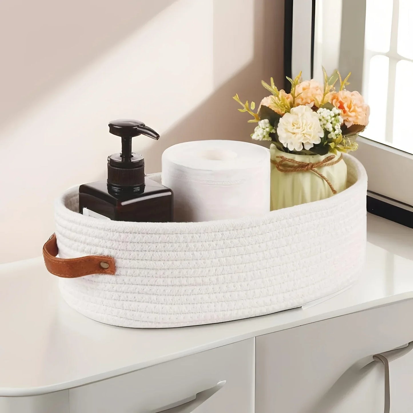 2-Pack Oval Handle Storage Baskets – Clothes & Bathroom Organizer