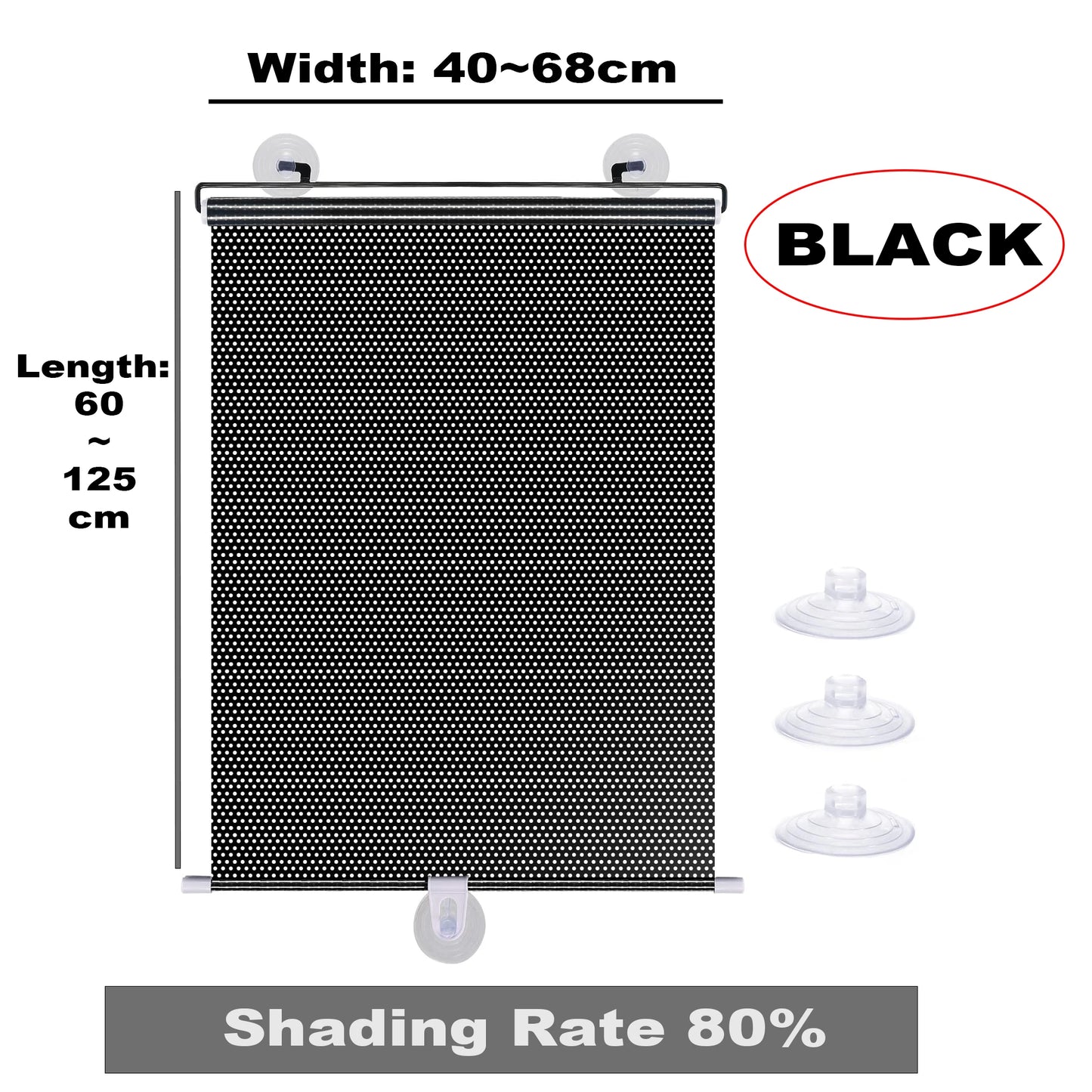 Blackout Roller Blinds Home Windows Sunshade Nail-Free Curtain Car Bedroom Kitchen Office Window Cover Blind Curtains Privacy Peaceful Pleasures Health and Wellness Black 40cm W x 60cm L