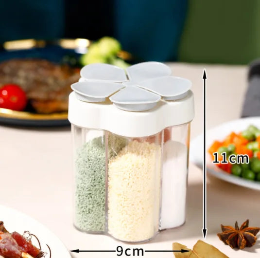 5-Compartment Seasoning Jar & Spice Organizer – Transparent PP with Mesh Pour Spout for Kitchen & Camping