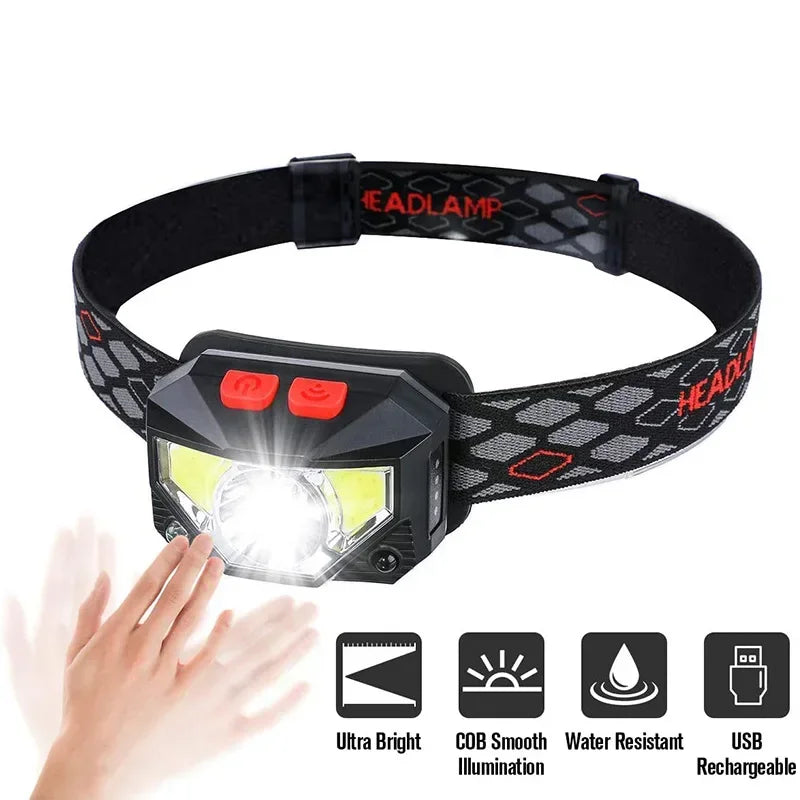 ESMARTER XPE+COB LED Headlamp 500LM 6 Modes Motion Sensor