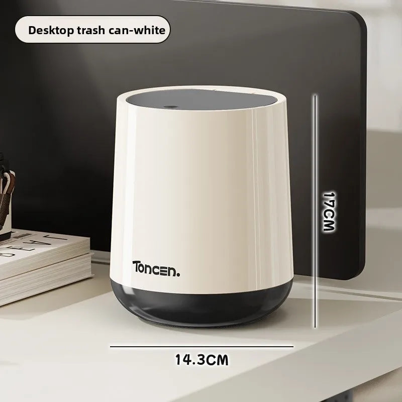 Press-Type Desktop Trash Can, Multi-Functional Covered Waste Bin for Office Bedroom & Living Room - Space-Saving & Odor Control Peaceful Pleasures Health and Wellness White