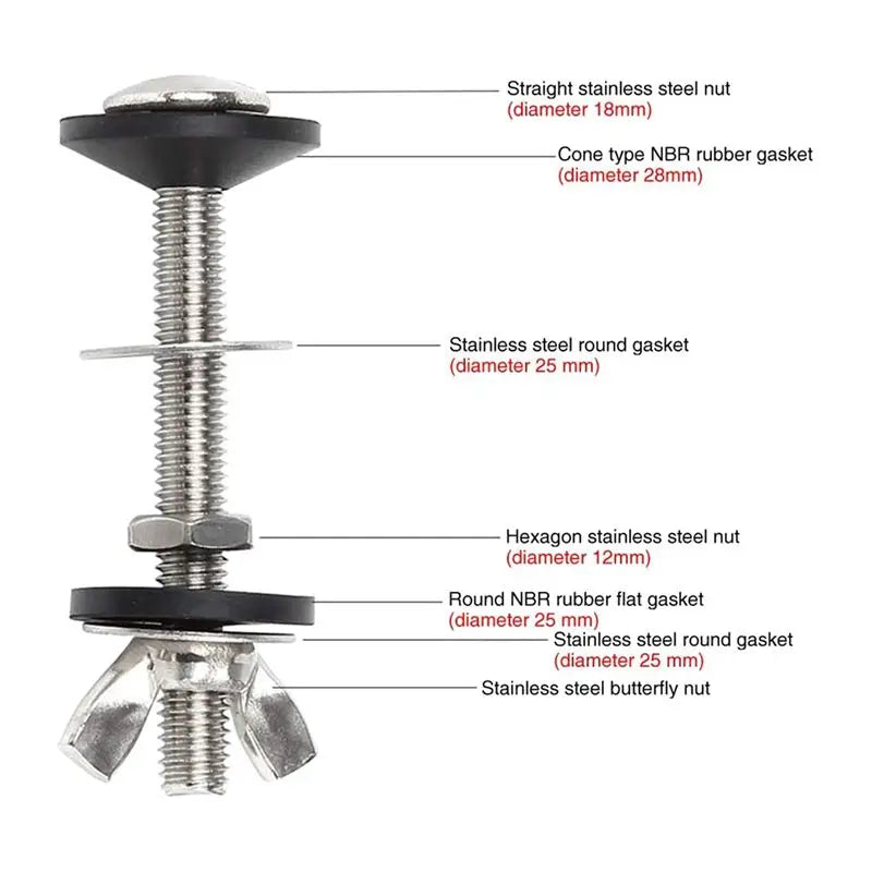 A36T-6 Pack Toilet Tank To Bowl Bolt Kits Cistern Bolts Kit,Stainless Steel Toilet Pan Fixing Fitting With Double Gaskets Peaceful Pleasures Health and Wellness