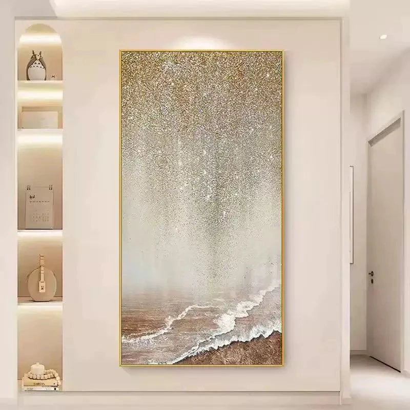 Modern Hand Painted Canvas Oil Painting Shiny Gold Abstract Wall Art Home Decor Mural Living Room Bedroom Porch Hanging Poster Peaceful Pleasures Health and Wellness