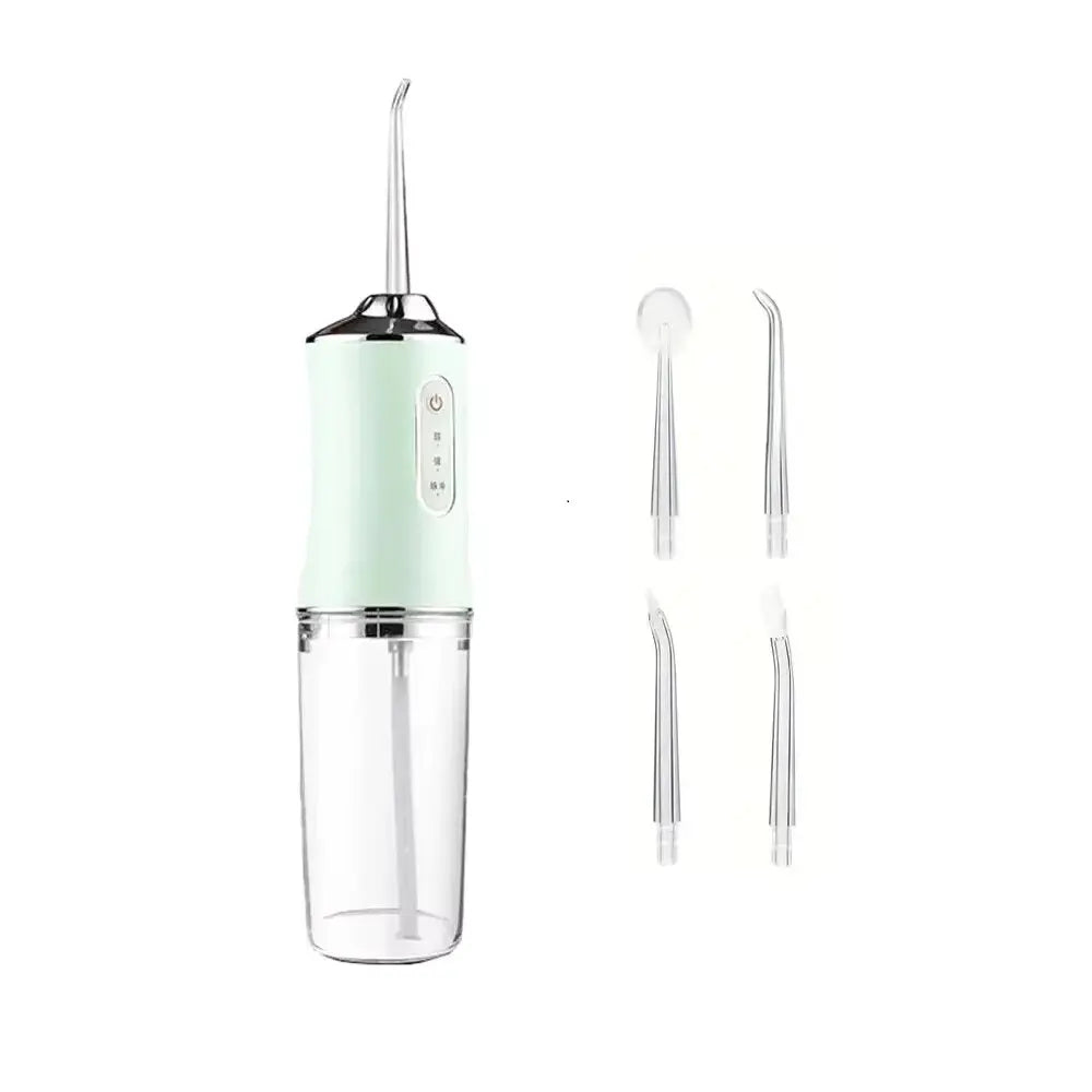 Portable Smart Electric Oral Irrigator Water Flosser with 4 Jets 3 Modes Rechargeable Dental Teeth Cleaner Travel and Daily Use Peaceful Pleasures Health and Wellness Green