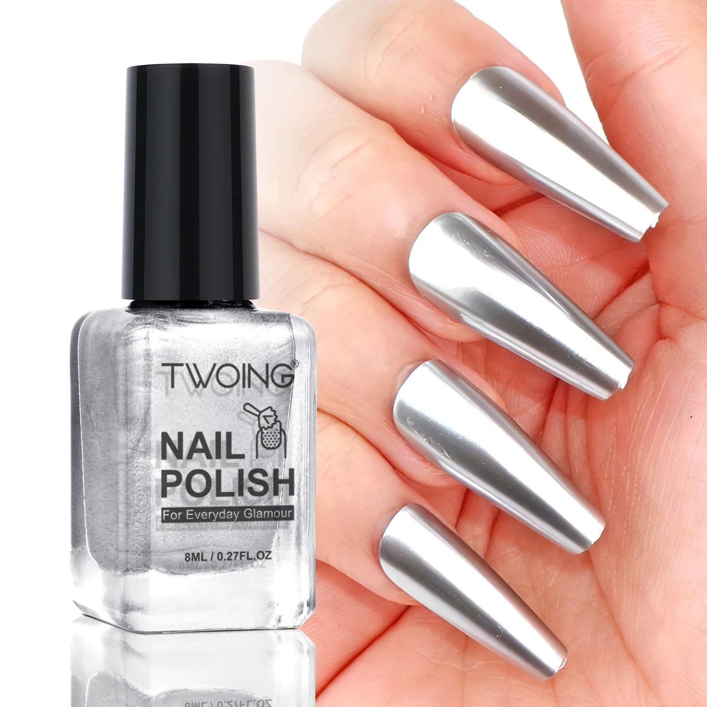 TWOING 8ml 9 Colors Metallic Mirror Nail Polish Set, Quick-Dry Chrome Nail Polish, Long-Lasting High Shine for DIY Manicure Peaceful Pleasures Health and Wellness Silver