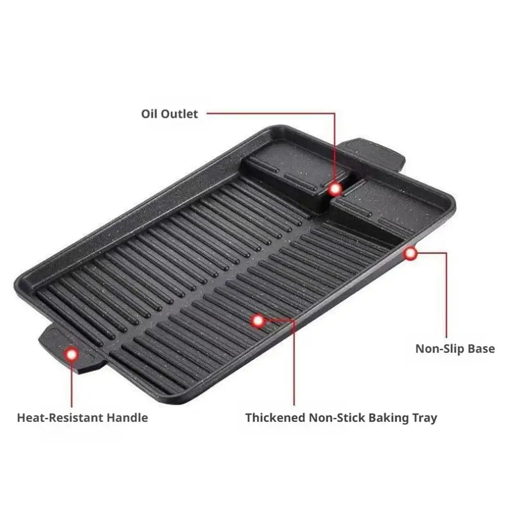 Black Healthy Stone Nonstick Smokeless BBQ Plate Portable Outdoor Camping Indoor Kitchen Teppanyaki Cassette Stove Pan Peaceful Pleasures Health and Wellness