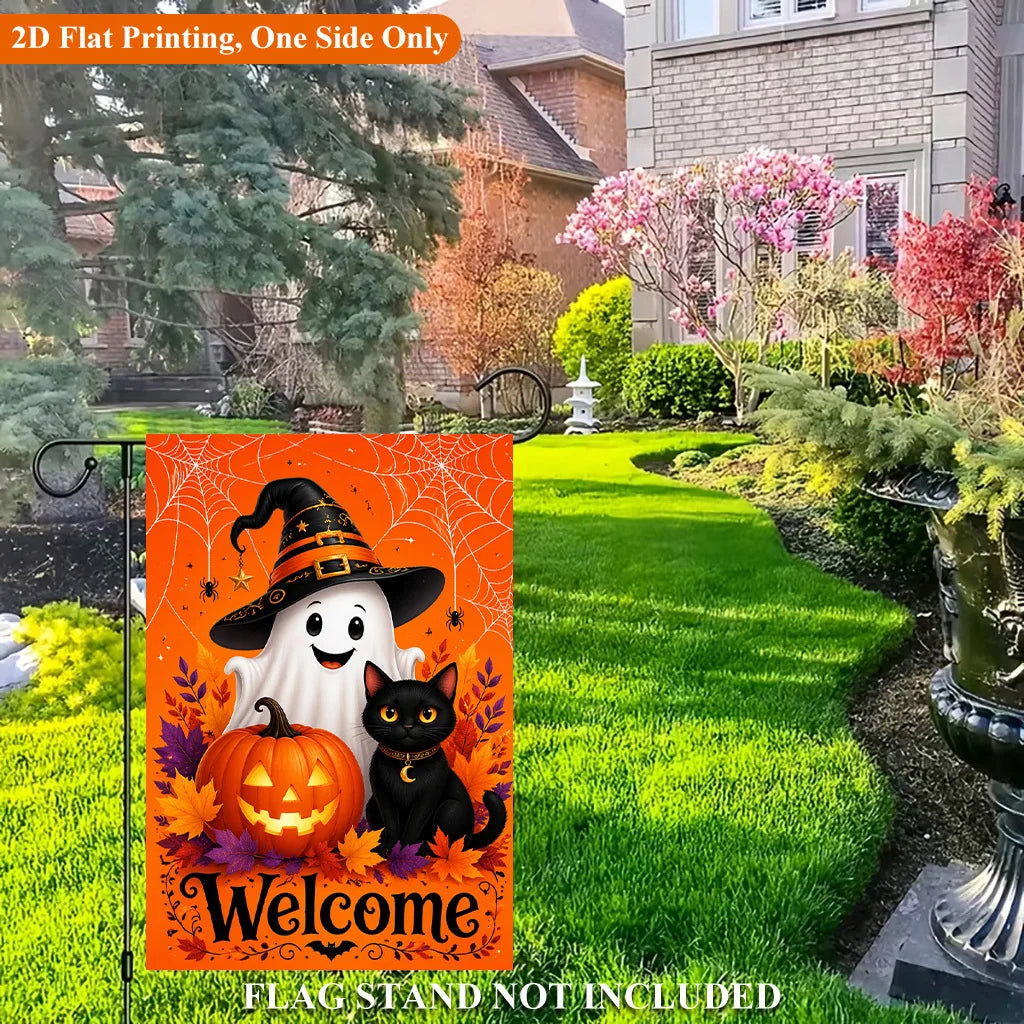 1 Halloween Pumpkin Black Cat Design Single-sided Garden Flag
