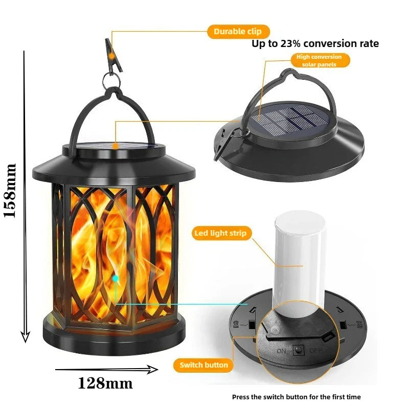 Solar Flickering Flame LED Lantern | Outdoor Hanging Garden Light