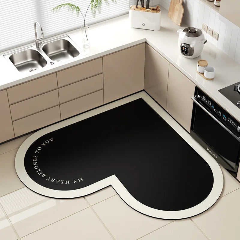 Heart-Shaped Diatom Mud Kitchen Mat – Non-Slip & Absorbent