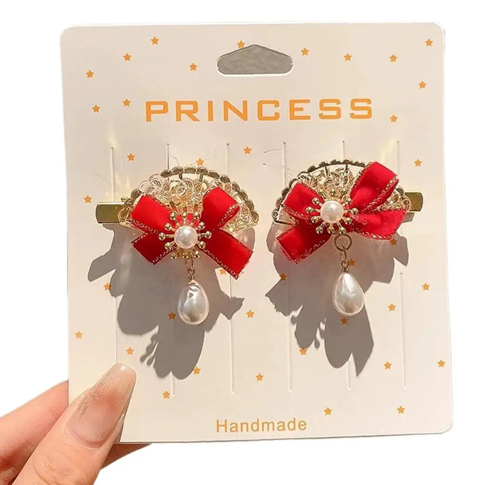 Festival Charming Hair Clips New Year Children Girls Chinese Style Red Ribbon Bow Hair Pin Festival Jewelry Hair Accessories Peaceful Pleasures Health and Wellness style2