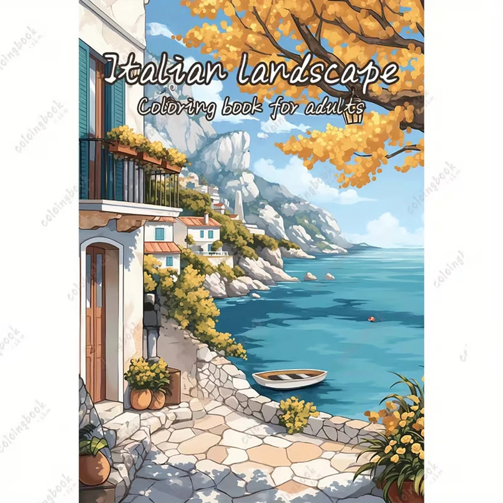 24 Page A4 Italian Architectural Landscape Coloring Book Leisurely