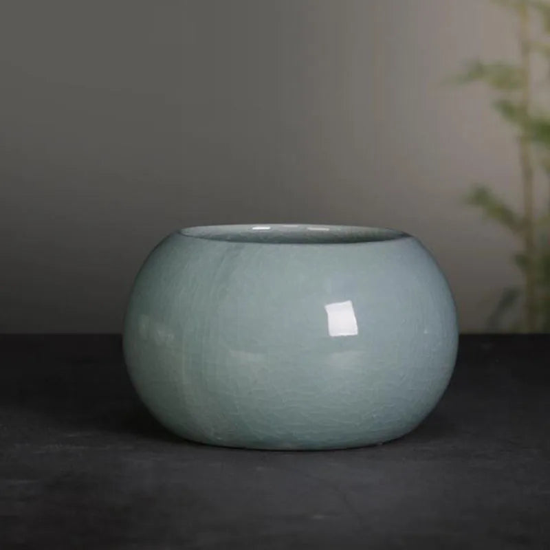 Chinese Ceramic Bonsai Vase | Glazed Porcelain Flower Pot 10×6cm