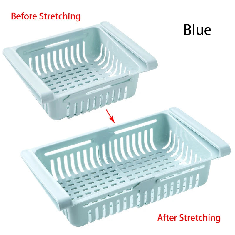 Adjustable Kitchen Fridge Storage Rack Home Organizer Food Container Refrigerator Drawer Storage Boxes Rack Retractable Shelf Peaceful Pleasures Health and Wellness 1PC Green