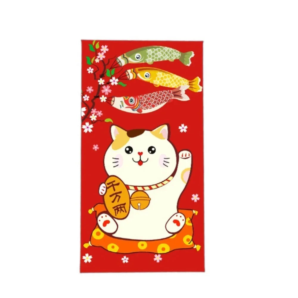 Cute Antiquity Lucky Cat Red Envelope Rectangular Colorful Lucky Money Bag Thickened Red Packet Kids Peaceful Pleasures Health and Wellness L-Style E