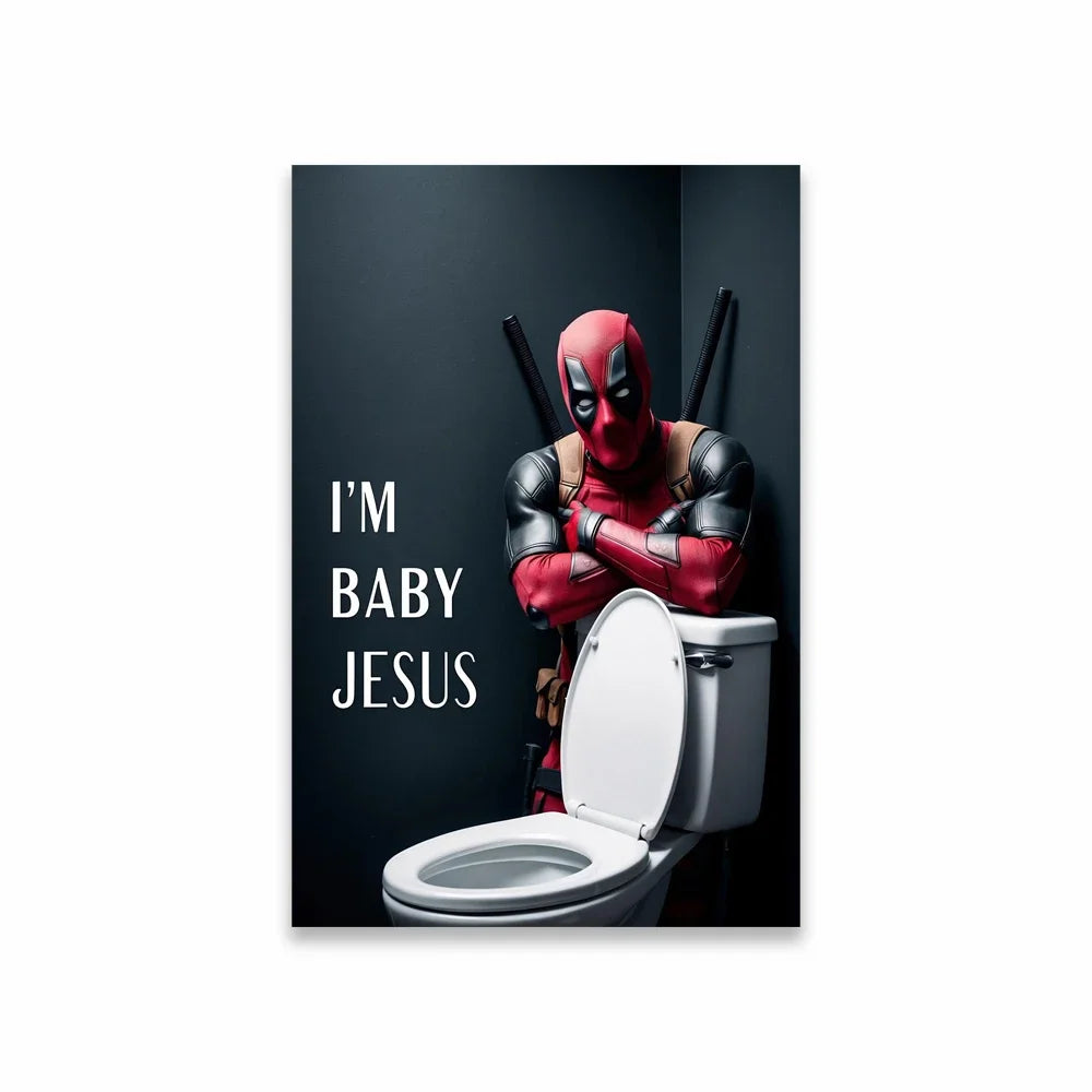 Deadpool Funny Bathroom Poster Sweet Baby Jesus Art Print Disney Superhero Toilet Canvas Painting Home Bathroom Toilet Decor Peaceful Pleasures Health and Wellness 1 35x45cm