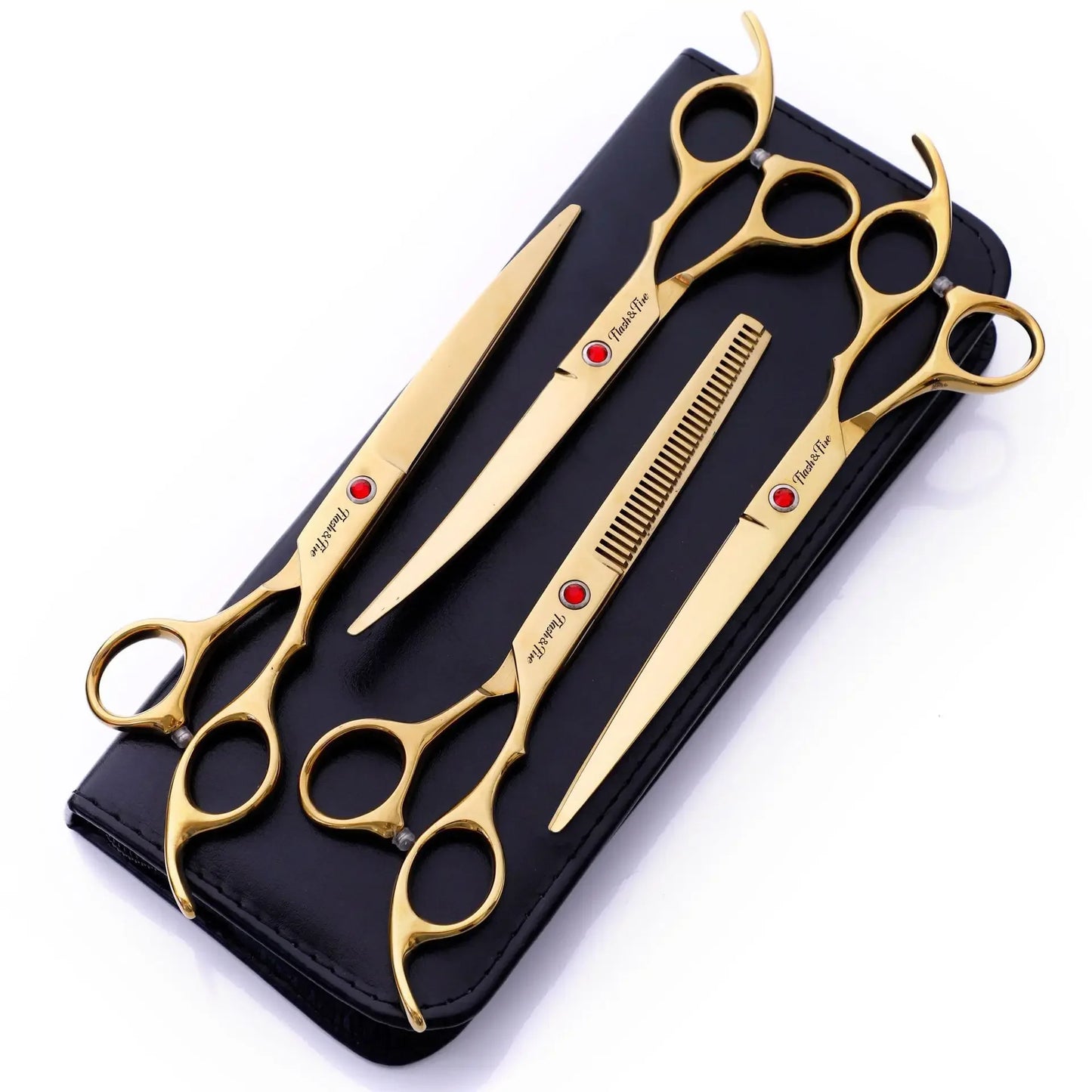 4pcs/Set 7.0 Inch High Quality Straight & Thinning & Curved Grooming Shear Professional Peaceful Pleasures Health and Wellness gold