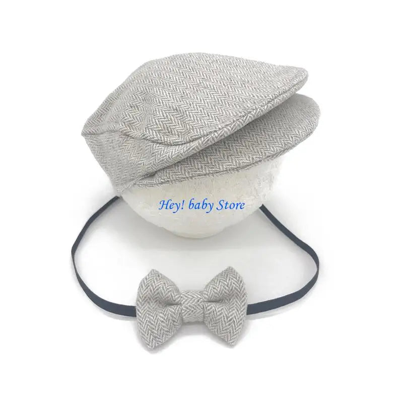 Newborn Baby Beanie Hat & Bow Tie Photography Props Set