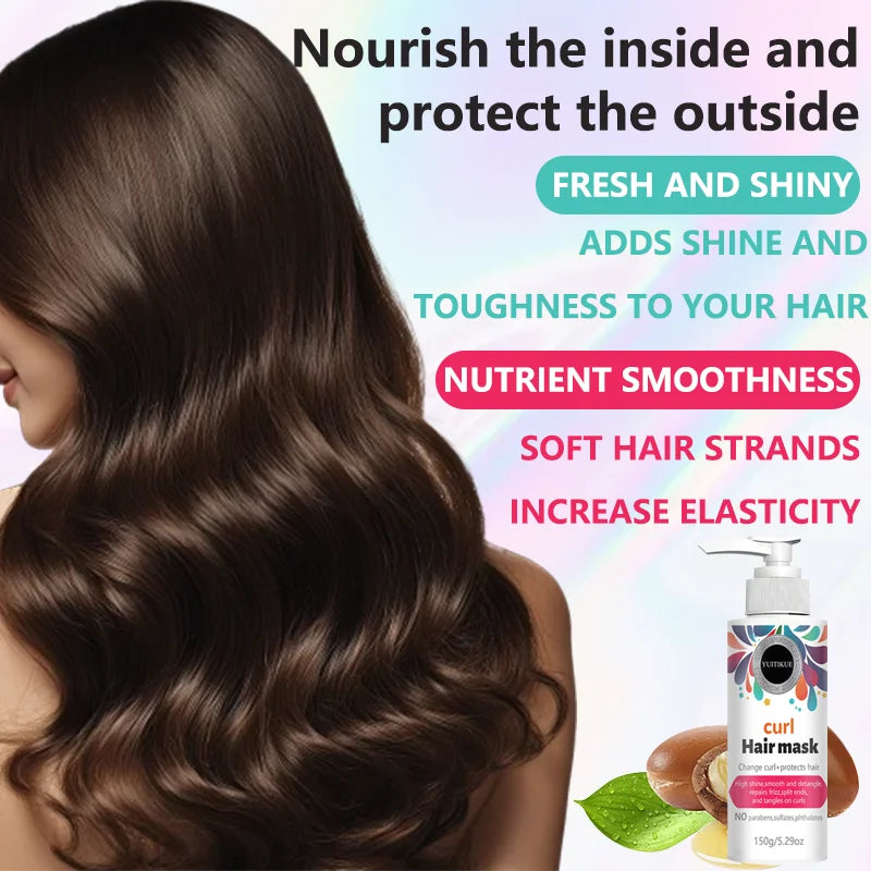 YUITIKUE Curl Hair Mask | No-Rinse Curl Defining Formula | For High Shine, Smooth Detangle & Frizz/Split End Repair 150g Peaceful Pleasures Health and Wellness