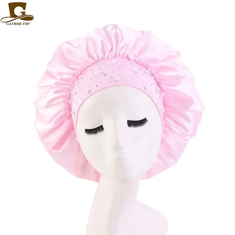 Rhinestone Women's Shower Cap & Breathable Sleeping Night Hat