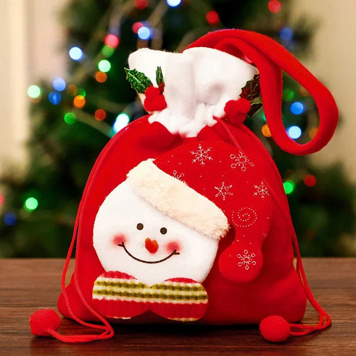 Christmas Gift Bags Santa Snowman Moose Drawstring Goodie Bags