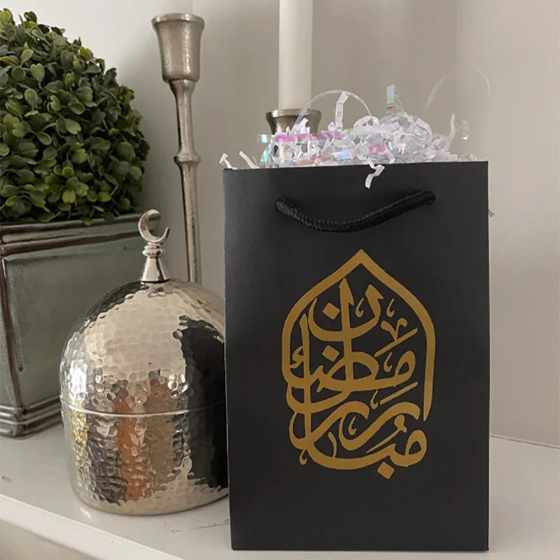 5-Pack Black Ramadan Mubarak Gift Bags | Eid Al-Fitr Kraft Paper Holiday Gift Bags Peaceful Pleasures Health and Wellness A 5pcs black