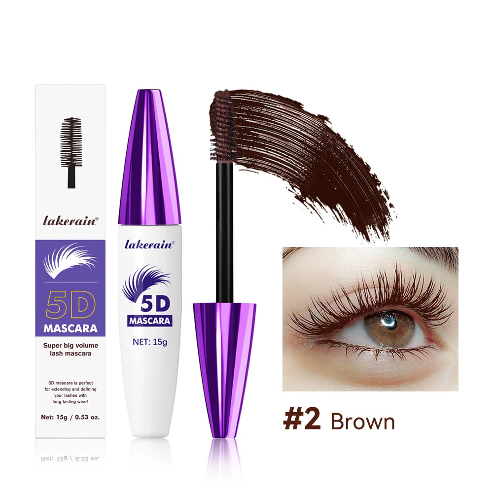5D Mascara Waterproof Thickening Lengthening Curling Liquid Fiber Mascara Long-Lasting Curling Eyelash Extension Cosmetics Peaceful Pleasures Health and Wellness 2brown