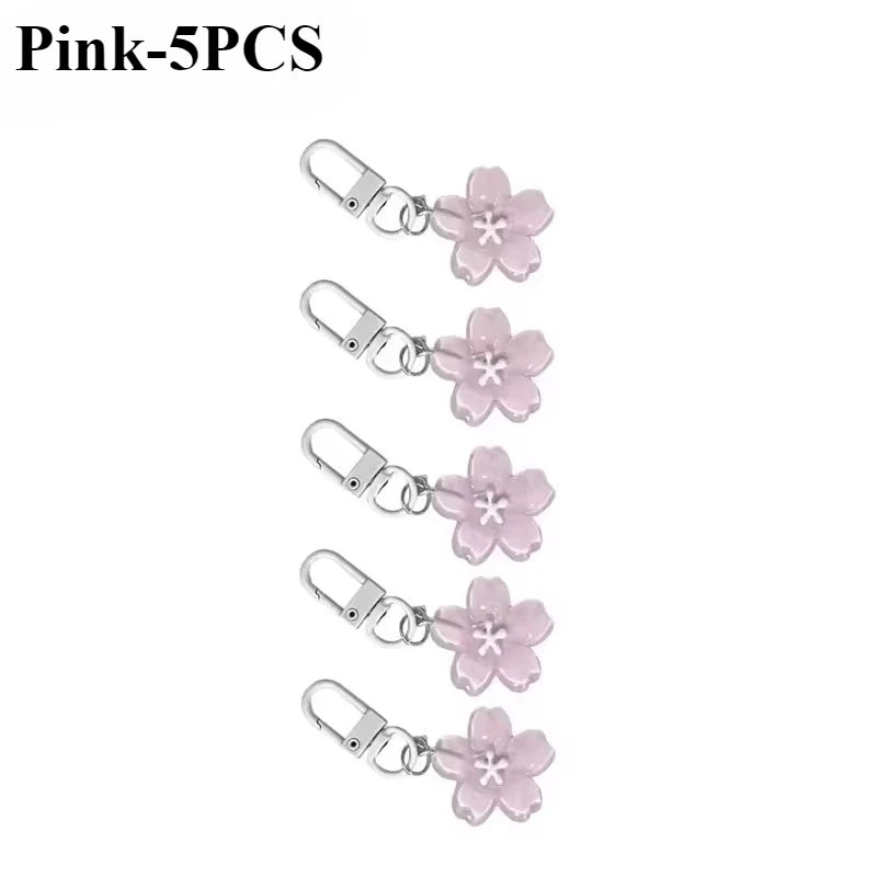 Cherry Blossom Flower Keychain Charms – 5pcs Resin Set