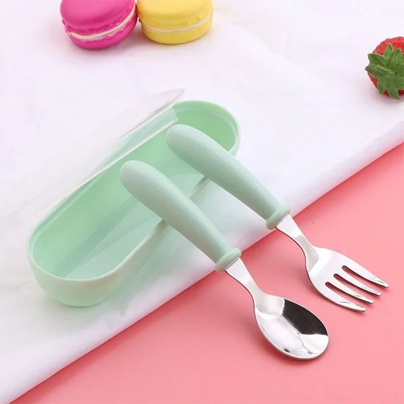 Children Spoon Forks Box Kids Stainless Steel Cutlery Portable Baby