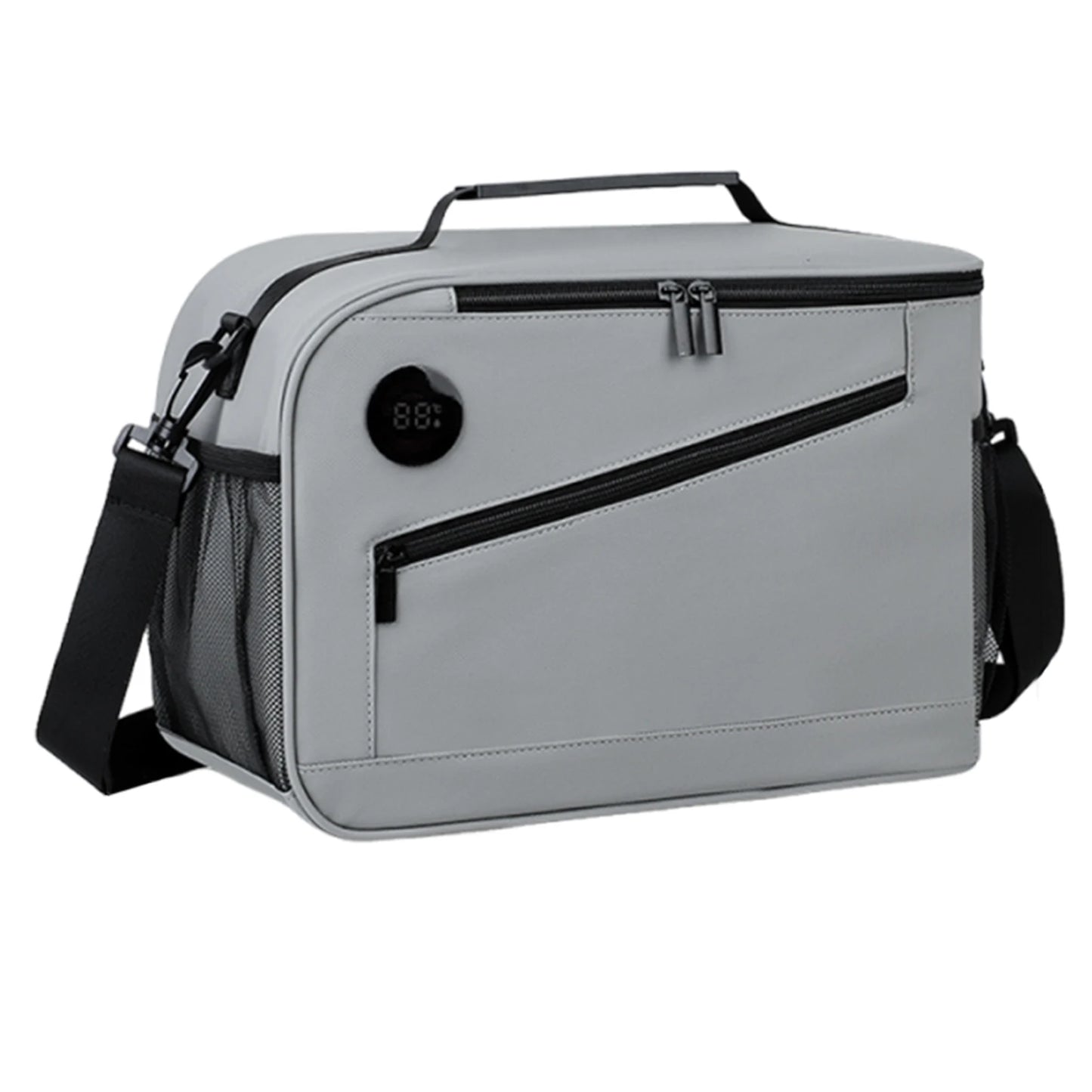 Cooler Bag with Temperature Display Insulated Lunch Bag with Shoulder Strap Lunch Box for Women Men Adult Work Picnics Outings Peaceful Pleasures Health and Wellness Grey