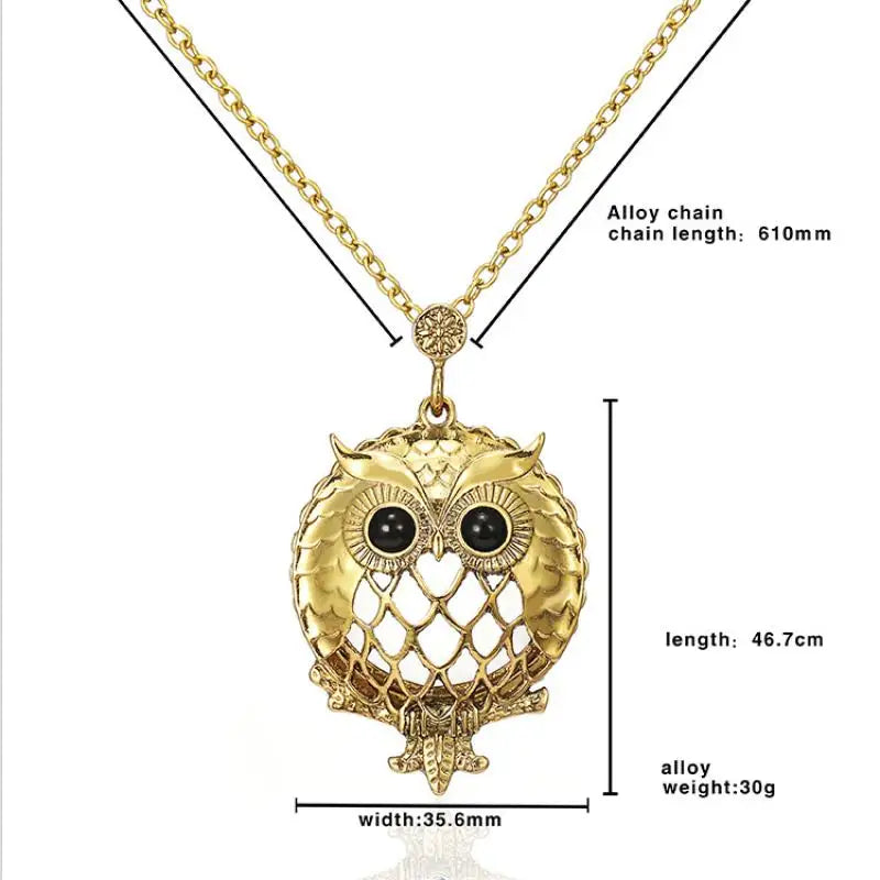 Owl Necklace Retro Hollow Magnifying Glass Long Sweater Chain Glass Pendant Female Peaceful Pleasures Health and Wellness