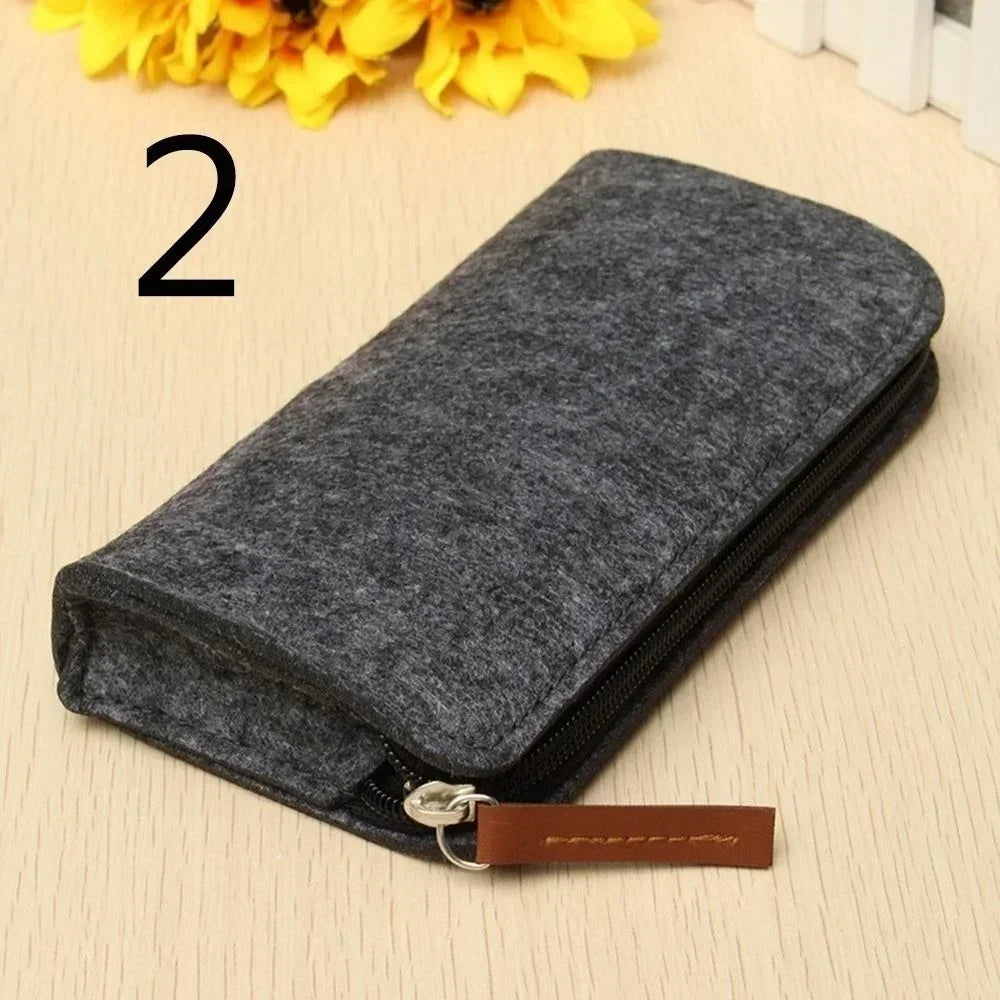 Retro Felt Pencil Pen Case Pouch Zipper Bag Portable Purse School