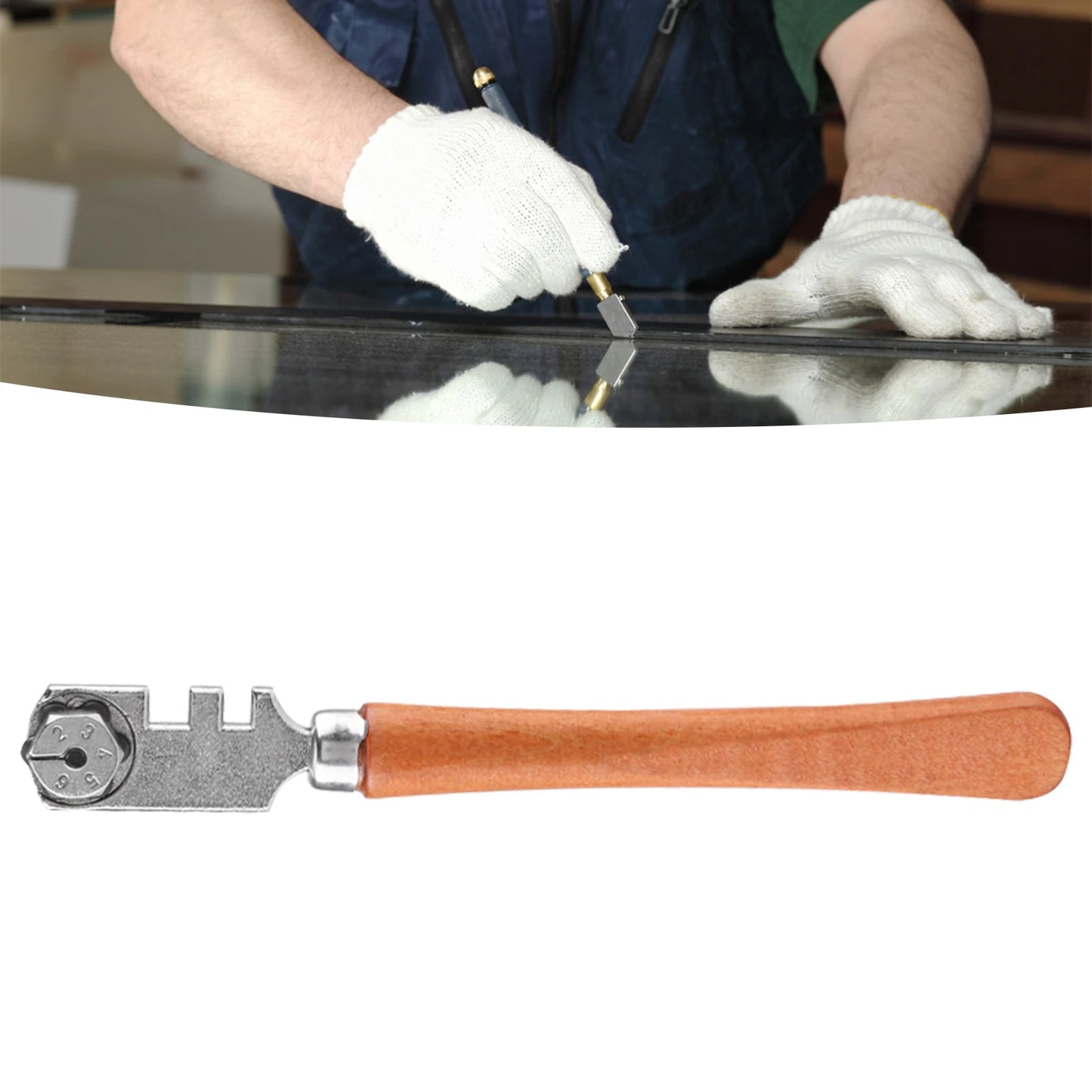 Professional Six Wheel Glass Cutter Craft Cutting Tool Wooden Handle