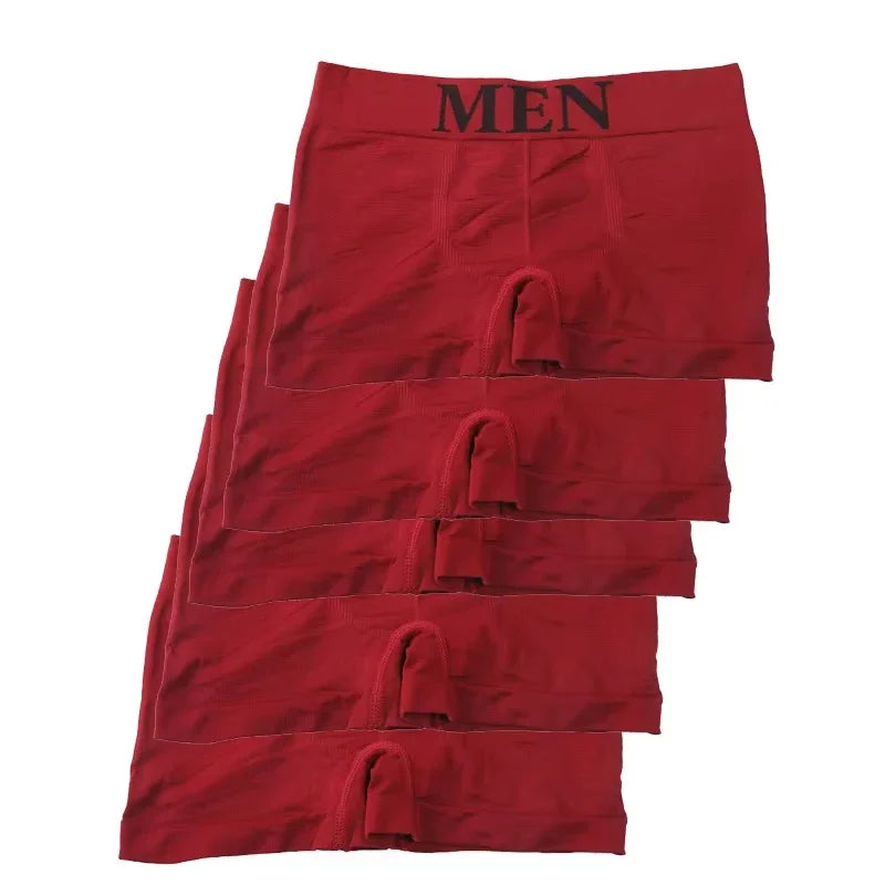 5 Pcs Men’s Boxer Briefs High Elastic Breathable Underwear Soft Cotton Stretch Shorts Comfortable Plain Color Panties Peaceful Pleasures Health and Wellness Red One Size 5pcs