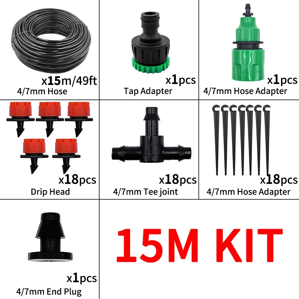 20M Garden Hose Micro Drip Irrigation System Portable Automatic Watering with Adjustable Drippers Misting Watering Kits Peaceful Pleasures Health and Wellness 15M