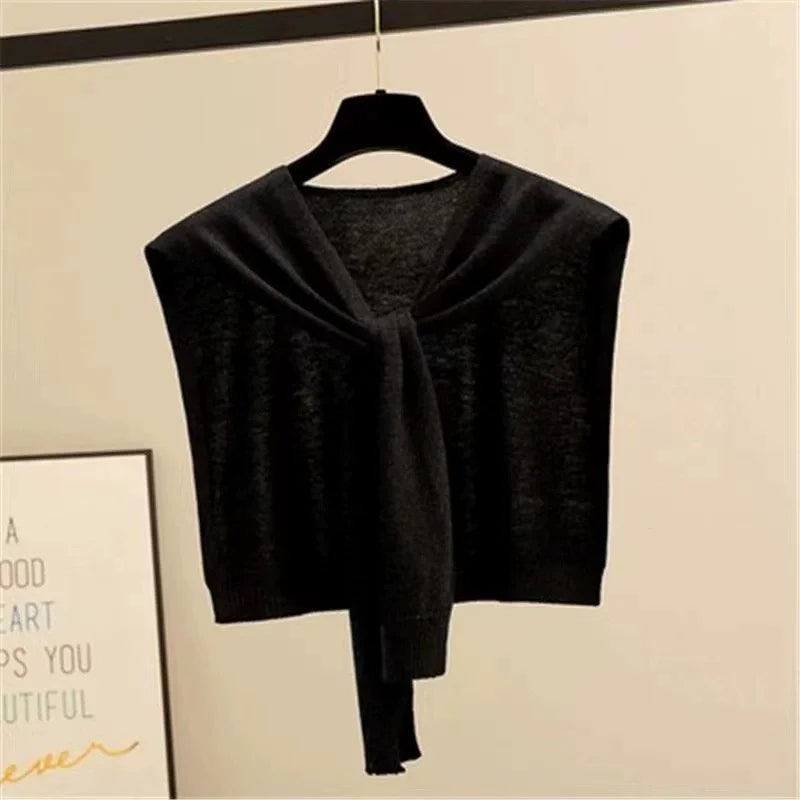 Women's Knitted Stripe Capelet – Lightweight Shoulder Wrap Shawl